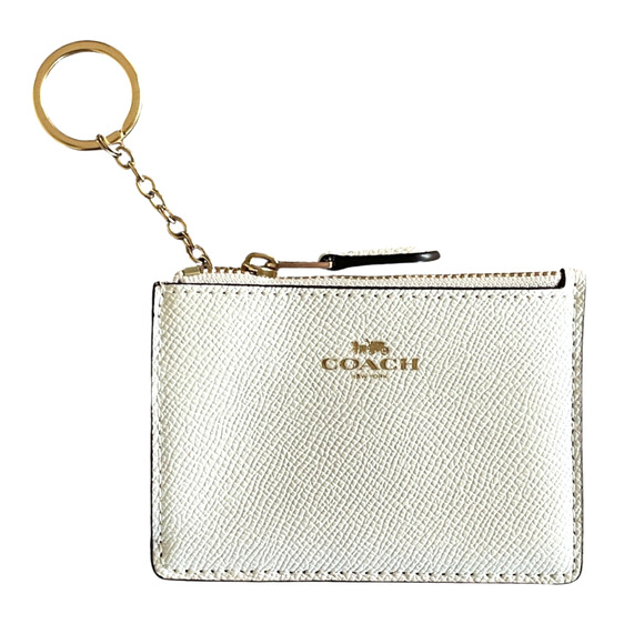 COACH Chalk Leather Skinny Mini ID Case Credit Card Holder Key Chain F12186 NWT - Picture 1 of 7